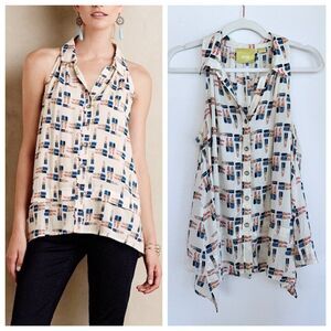 Anthropologie Maeve Lipstick Print Tesni Sleeveless Button Down Swing Tank Sz 6